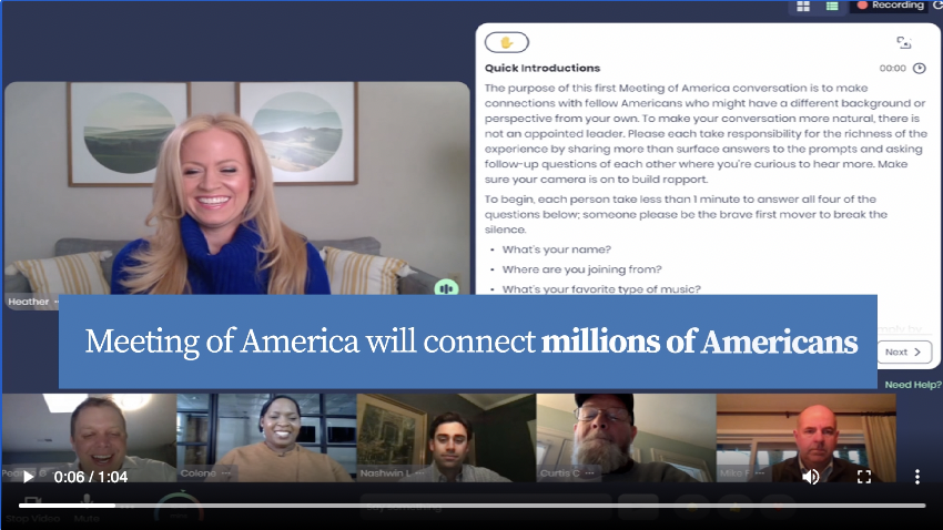 Image of Kazm Platform with the message "Meeting of America will connect millions of Americans"